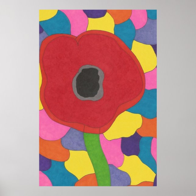 Modern Art Stained Glass Poppy Poster Print (Front)