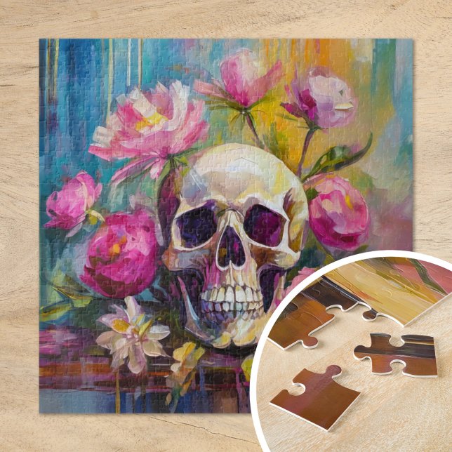 Modern Art Still Life Abstract Skull and Flowers Jigsaw Puzzle (Creator Uploaded)