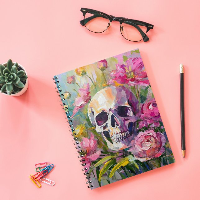 Modern Art Still Life Abstract Skull and Flowers Notebook (Creator Uploaded)