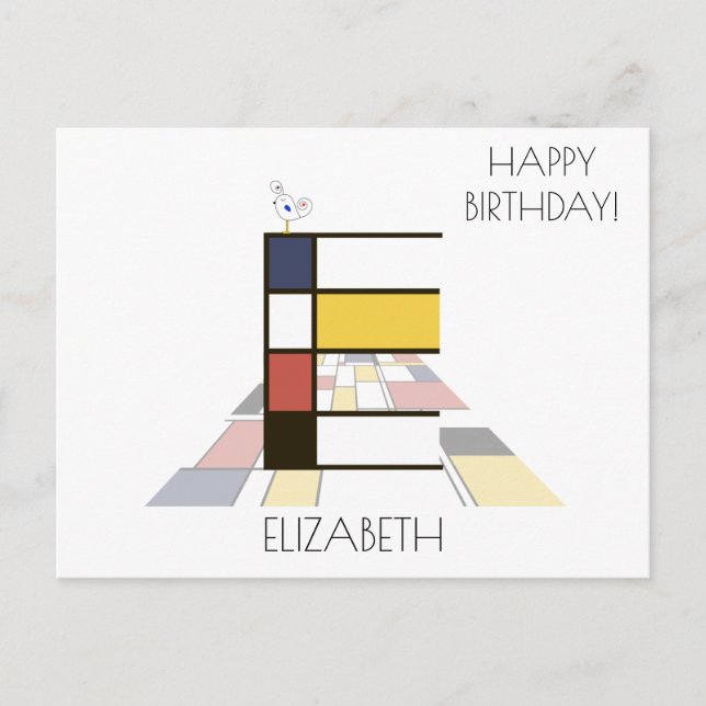 Modern Art Style Monogram. Letter E Postcard (Front)