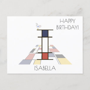 Modern Art Style Monogram. Letter I Postcard