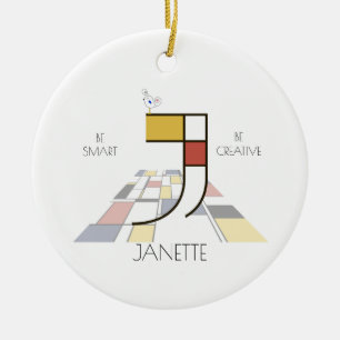 Modern Art Style Monogram. Letter J Ceramic Ornament
