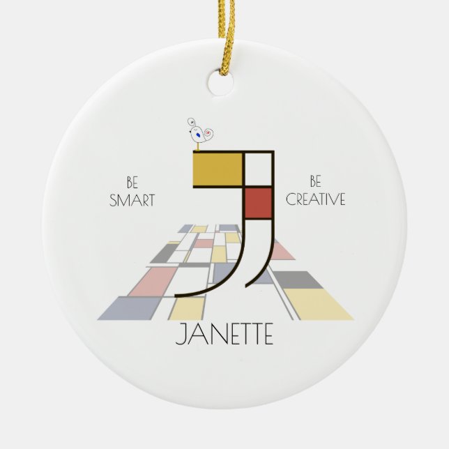 Modern Art Style Monogram. Letter J Ceramic Ornament (Front)