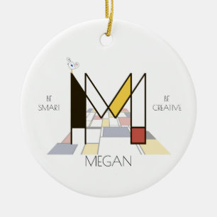 Modern Art Style Monogram. Letter M Ceramic Ornament