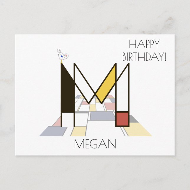 Modern Art Style Monogram. Letter M Postcard (Front)