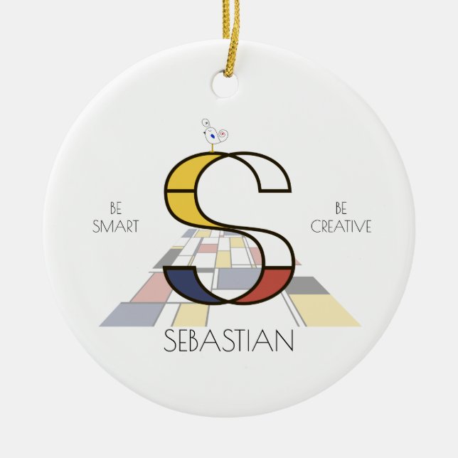 Modern Art Style Monogram. Letter S Ceramic Ornament (Front)