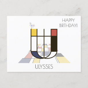 Modern Art Style Monogram. Letter U Postcard