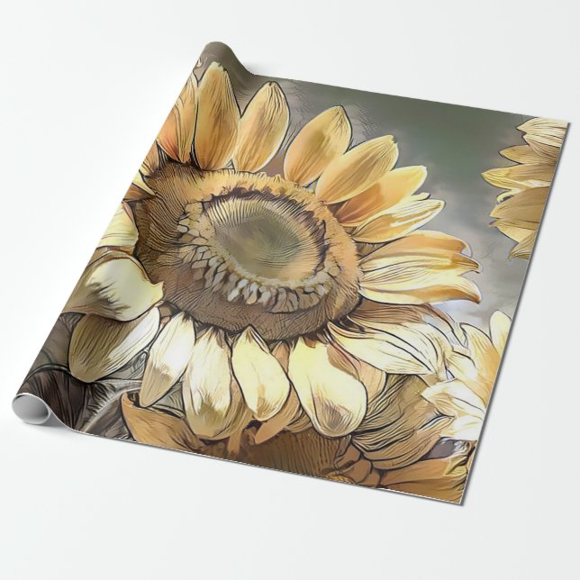 Modern Art Sunflowers On Field Collection Wrapping Paper (Unrolled)