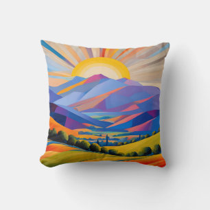 Modern Art Sunrise Over Hills With Trees Throw Pillow