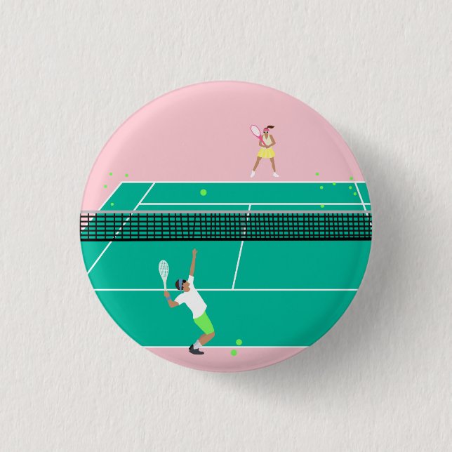 Modern Art Tennis Match Player Pink Green   1 Inch Round Button (Front)