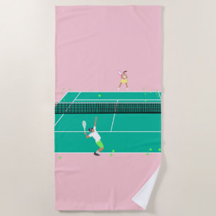 Modern Art Tennis Match Player Pink Green Beach Towel
