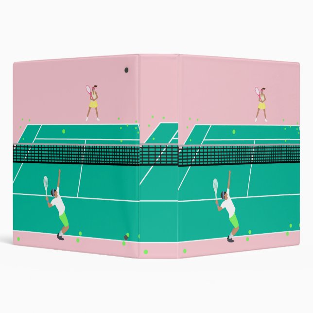 Modern Art Tennis Match Player Pink Green Binder (Background)