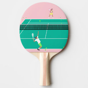 Modern Art Tennis Match Player Pink Green Ping Pong Paddle