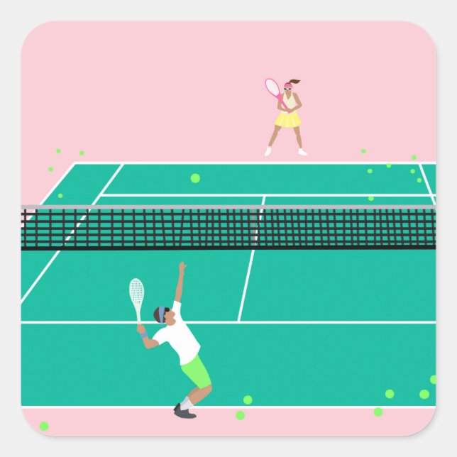 Modern Art Tennis Match Player Pink Green   Square Sticker (Front)
