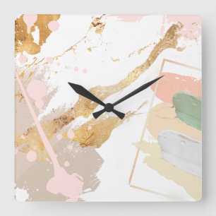 Modern Art Wall Clock - Pink, Gold, Grey