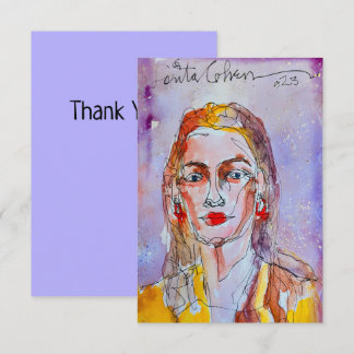 Modern Art Watercolor Woman Thank You Cards