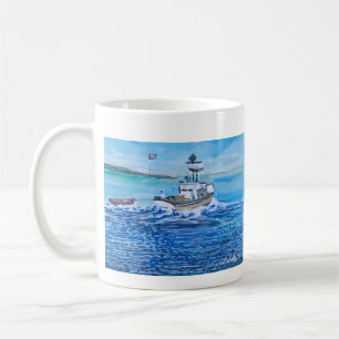 Modern Art White and Sea Blue Fishermen Coffee Mug