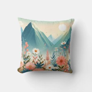 Modern Art Wildflower Mountains Summer Nature Throw Pillow