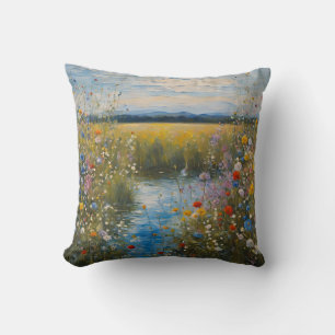 Modern Art Wildflowers on The Water Throw Pillow