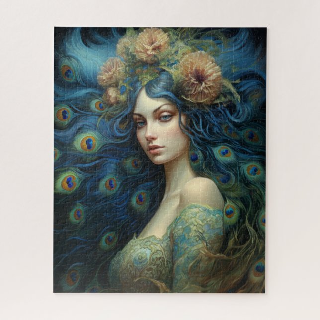 Modern Art with Woman and Peacock Feathers Jigsaw Puzzle (Vertical)