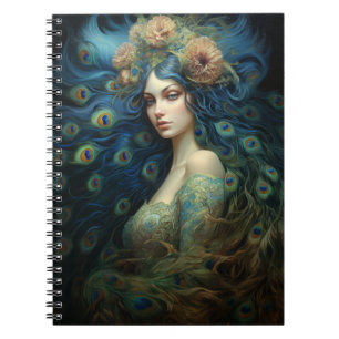 Modern Art with Woman and Peacock Feathers Notebook
