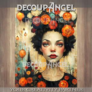 Modern Art -Woman and Flowers- Decoupage Tissue Paper