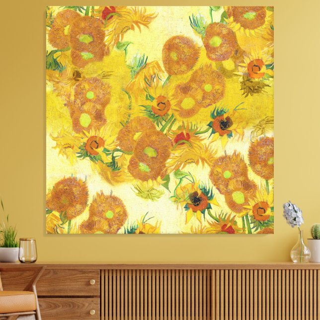 Modern Art Yellow Orange Sunflowers Oil Painting Canvas Print (Insitu(LivingRoom))