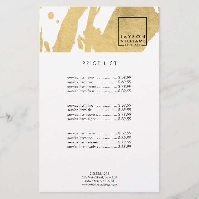 Modern Artist Abstract Faux Gold Brushstrokes Flye Flyer (Front)