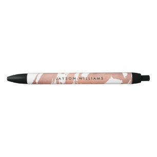 Modern Artist Abstract Faux Rose Gold Brushstrokes Black Ink Pen