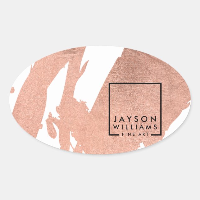 Modern Artist Abstract Faux Rose Gold Brushstrokes Oval Sticker (Front)