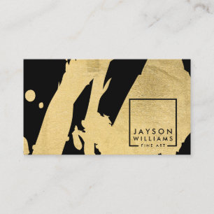 Modern Artist Abstract Gold/Black Brushstrokes Business Card