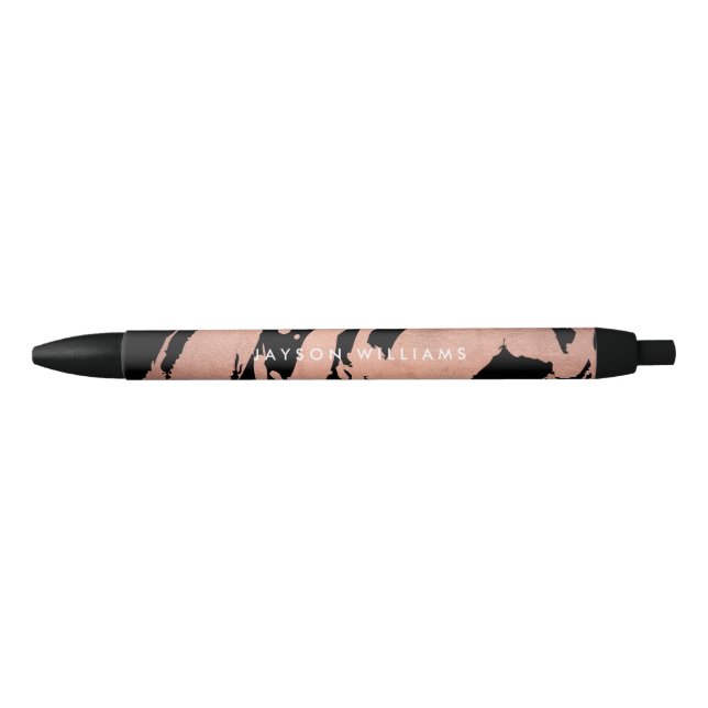 Modern Artist Abstract Rose Gold/Black Brushstroke Black Ink Pen (Front)