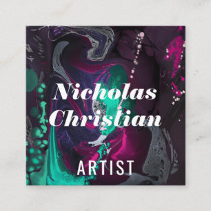Modern Artist Colourful Paint Brushed Square Business Card