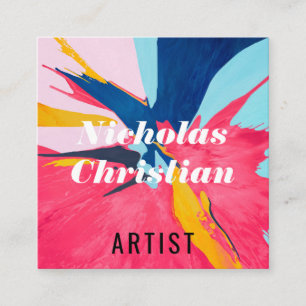 Modern Artist Colourful Paint Brushed Square Business Card
