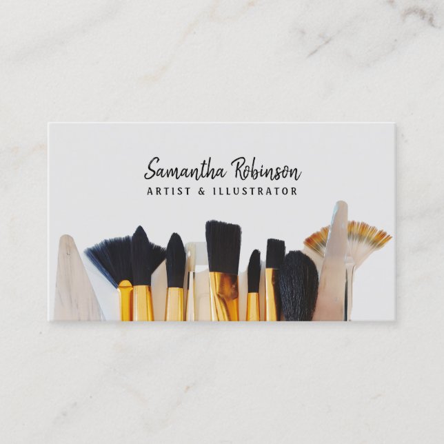Modern artist illustrator script paint brush photo business card (Front)