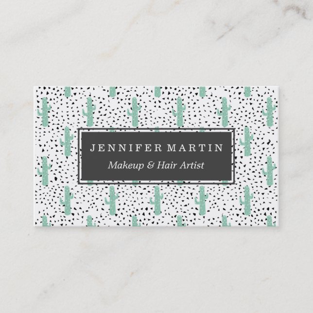 Modern Artistic Abstract Cactus and Triangles Business Card (Front)