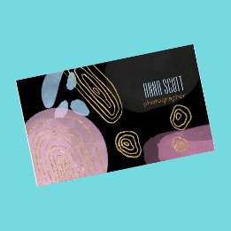 Modern artistic abstract gold black pink blue business card