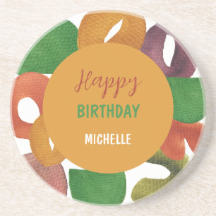 Modern Artistic Autumn Colourful Pattern Birthday Coaster