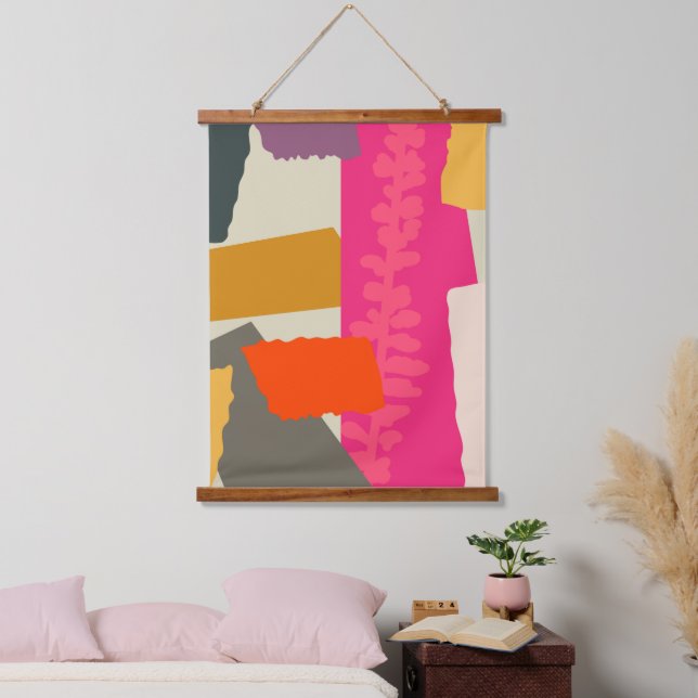 Modern Artistic Botanical Silhouette Colour Blocks Hanging Tapestry (Bedroom)