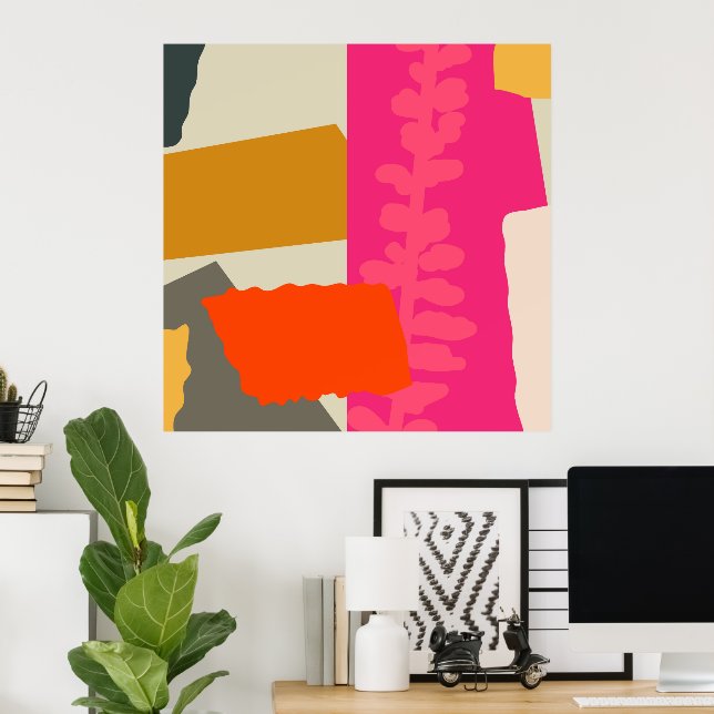 Modern Artistic Botanical Silhouette Colour Blocks Poster (Home Office)