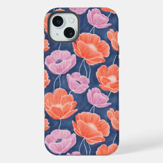 Modern Artistic Coral Pink Poppies Floral iPhone 15 Plus Case