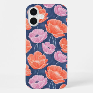 Modern Artistic Coral Pink Poppies Floral iPhone 16 Plus Case