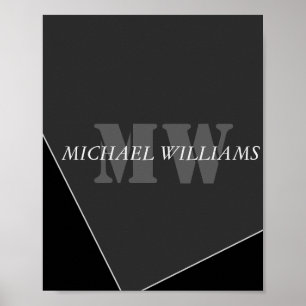 Modern Artistic Gray Black Monogram Poster