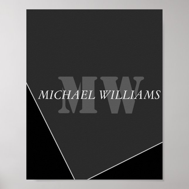 Modern Artistic Gray Black Monogram Poster (Front)