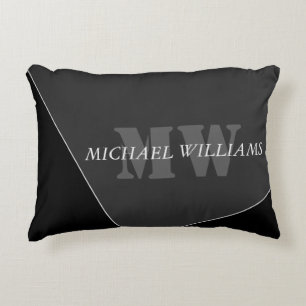 Modern Artistic Grey Black Monogram Accent Pillow