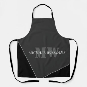 Modern Artistic Grey Black Monogram Apron