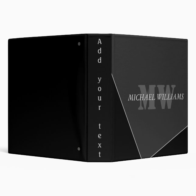 Modern Artistic Grey Black Monogram Binder (Background)