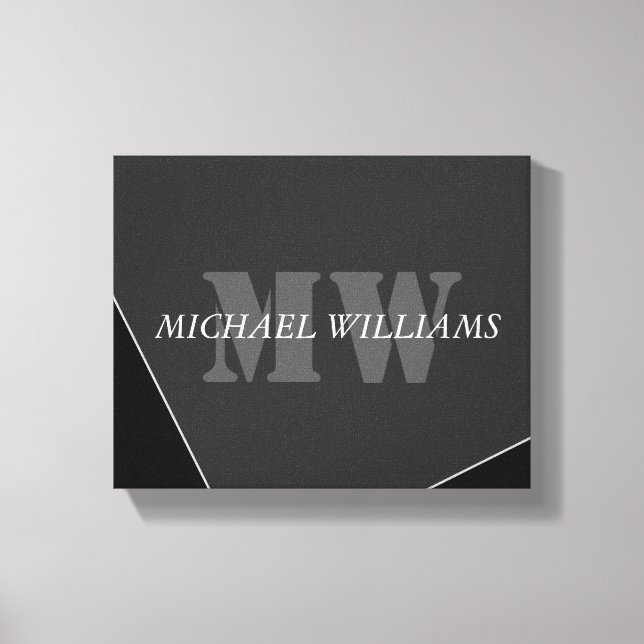 Modern Artistic Grey Black Monogram Canvas Print (Front)