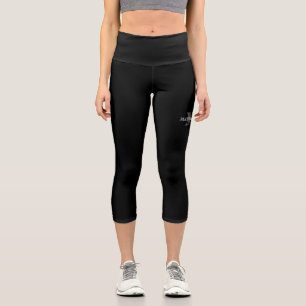 Modern Artistic Grey Black Monogram Capri Leggings