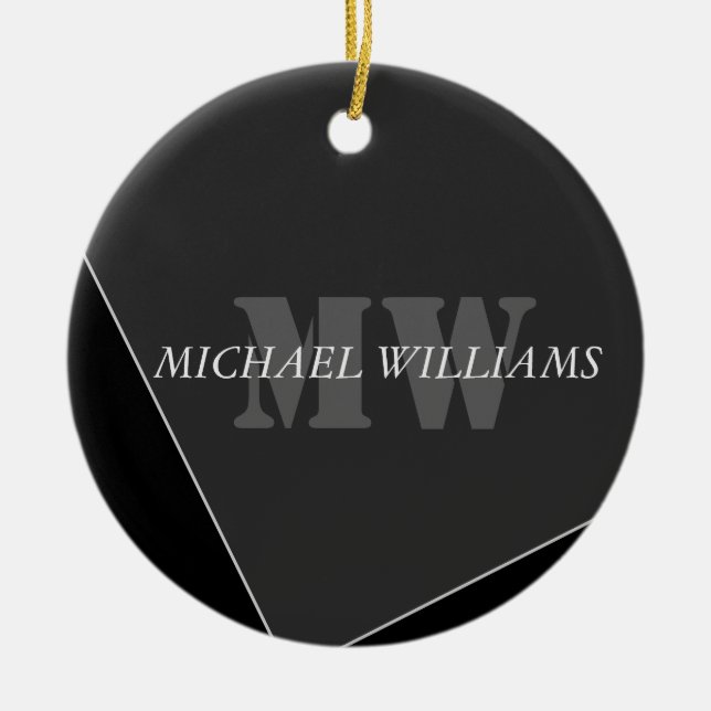Modern Artistic Grey Black Monogram Ceramic Ornament (Front)